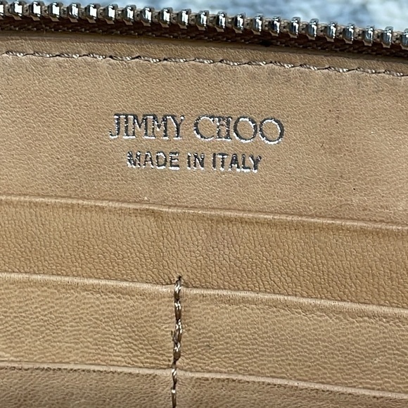 Jimmy Choo Filipa Zip Around Leather Star Studded Wallet Long Tan Silver - Picture 10 of 17